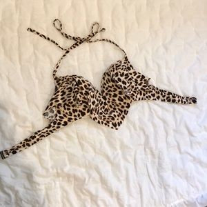 PINK leopard print deep plunge ruffle bikini top